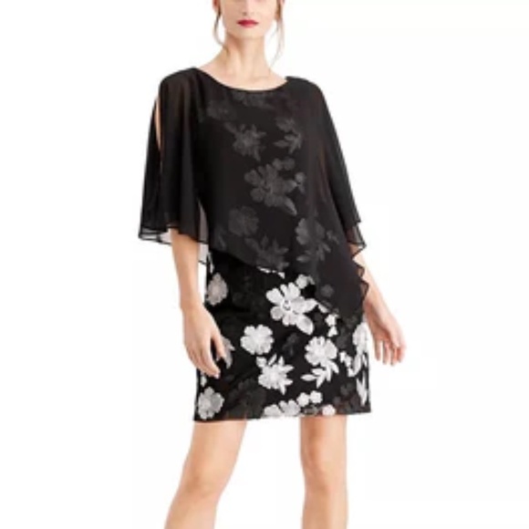connected apparel Dresses & Skirts - Connected apparel embroidered chiffon-capelet dress in black size 14.